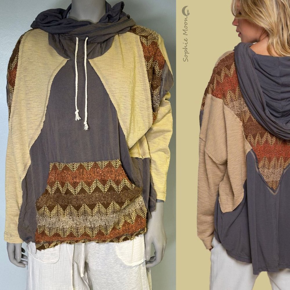 Pol Spiritual Boho Chic Knit Top. Brown Bohemian Relaxed Loose Fit Sweater.